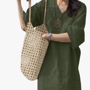 Kaftan Women V-Neck Solid Color Casual Loose Oversized Long Dress